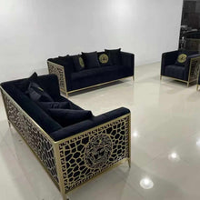 Load image into Gallery viewer, U Shaped Black Sectional Stainless Steel Sofa Set Customize Materials
