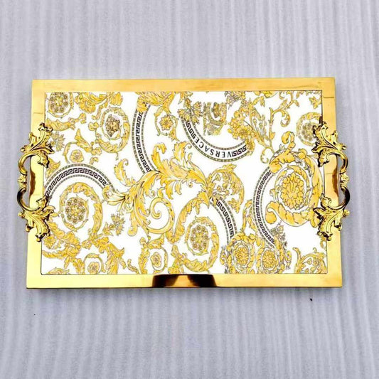 White and Gold Elegant Versace Tray Luxury Modern Style