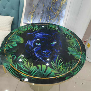 Black Panther with Gold Lining Design Round Coffee Table