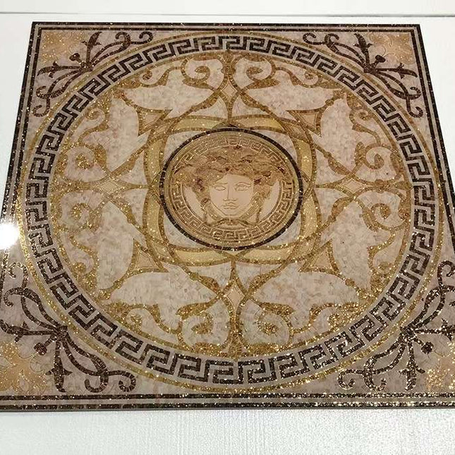 Gold and Black Glossy Square Medusa Versace Tiles