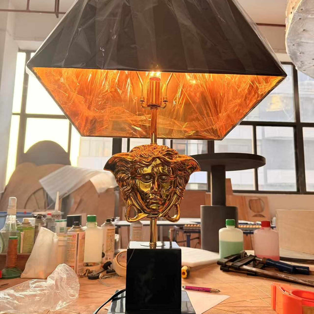 Black Gold and White Gold Medusa Versace Bed Side Table Lamp