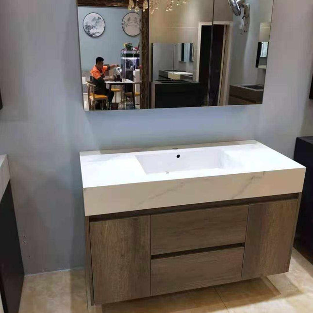 Combination Modern Slate Marble top Bathroom Cabinets With Built in Sink and Mirror Cabinet