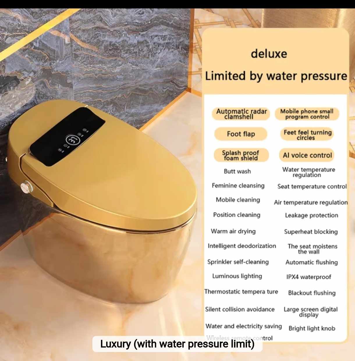 Deluxe Sensor Toilet Bowl Electroplated Gold Edition Customizable Color