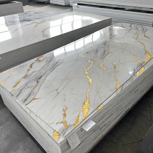 PVC Calcium Powder Gold Marble Exterior Wall Decorative Panel Indoor