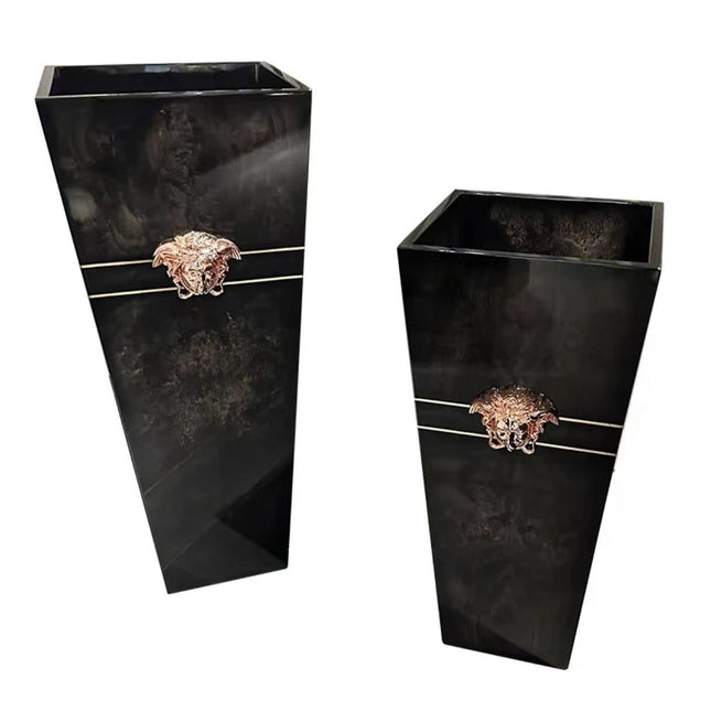 Medusa Versace Brown Gold Flower Vase Fiberglass