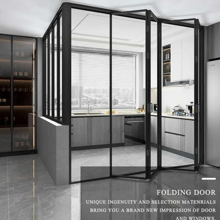 Sleek and Modern Folding Glass Door with Durable Aluminum Frame and Transparent Tempered Glass Panels for Stylish Interior Partitioning and Space Optimization