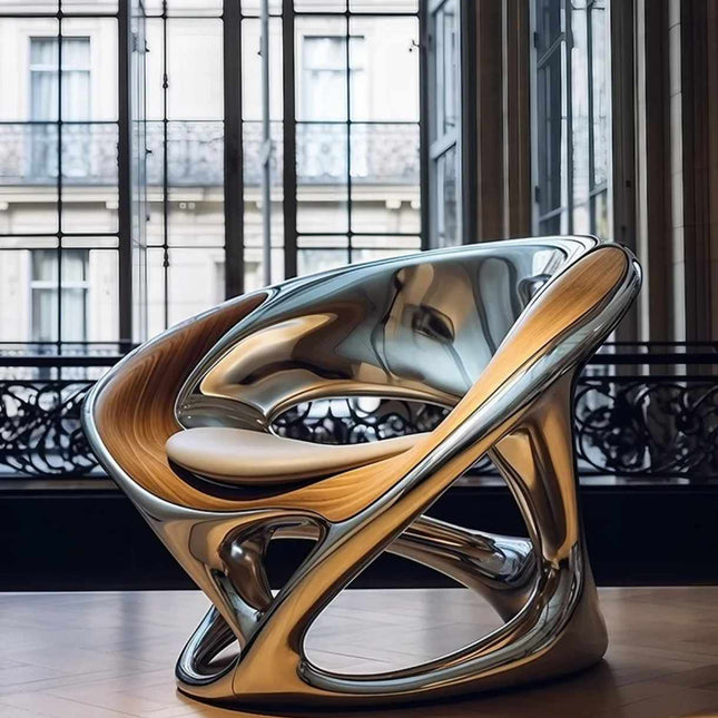 Futuristischer Skulpturenstuhl – Modernes Metallmöbel mit ergonomischem Design für luxuriöse Interieurs