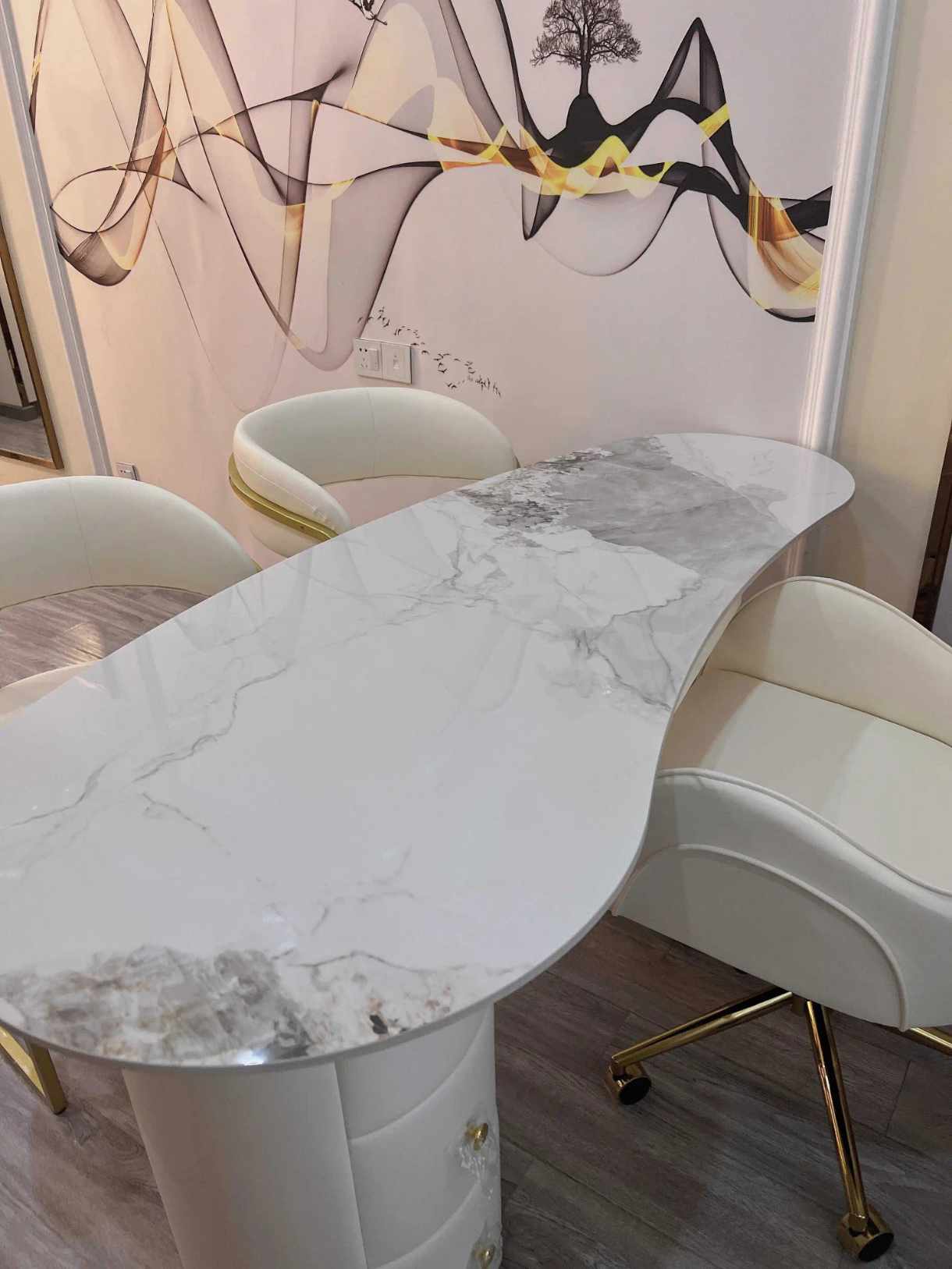 Luxury Irregular-Shaped Rock Slab Office Computer Desk Adjustable Study Reception Desk Chairs