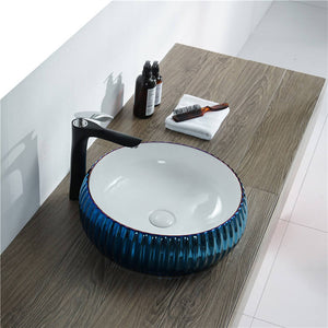 High-Quality Luxury Round Blue Electroplated Porcelain Countertop Sink – Artistic Bathroom Basin for Home and Hotel