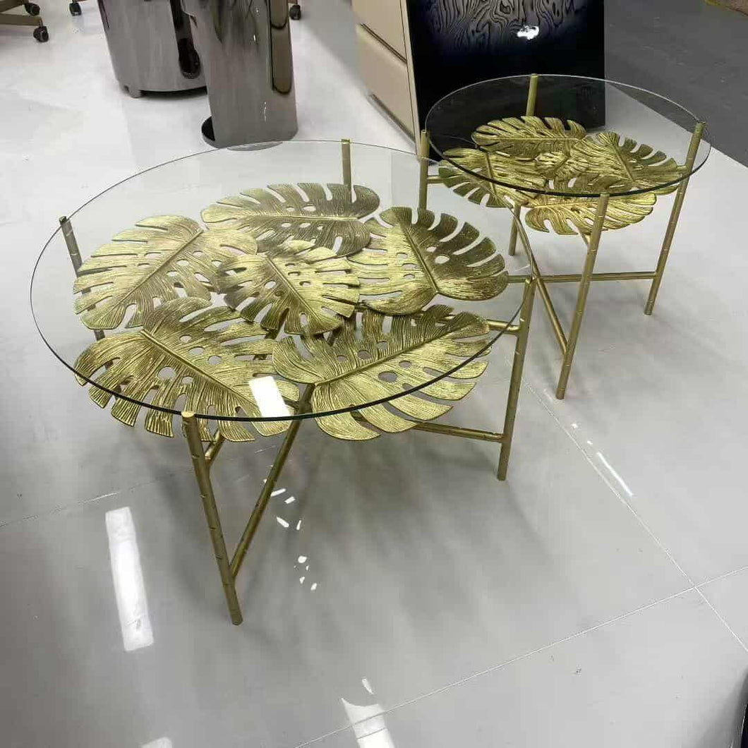 Modern Gold Frame Glass Coffee Table Set – Contemporary Living Room Center Table for Modern Interiors