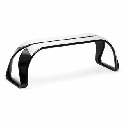 Modern Luxury Bench with Sculptural Black High-Gloss Wooden Frame and White Upholstered Seat, Featuring a Sleek Curved Design for Elegant Interior Spaces
