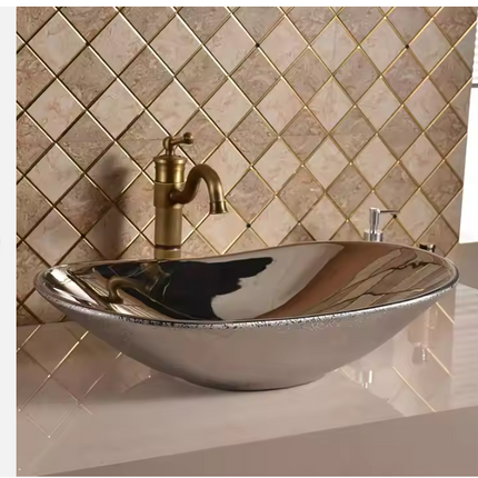 Modern Polished Silver Boat Vessel Sink with Elegant Oval Shape