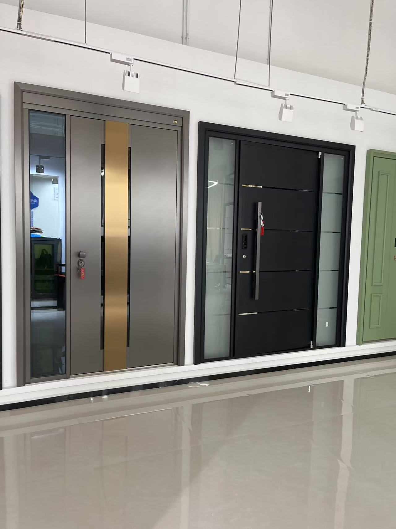 Luxury Modern Hotels Security Doors with Elegant Metal and Glass Panel Designs, Featuring Fireproof and Soundproof Materials, High-Grade Stainless Steel, Reinforced Aluminum Alloy, and Advanced Smart Lock Systems for Premium Home and Office Entrances