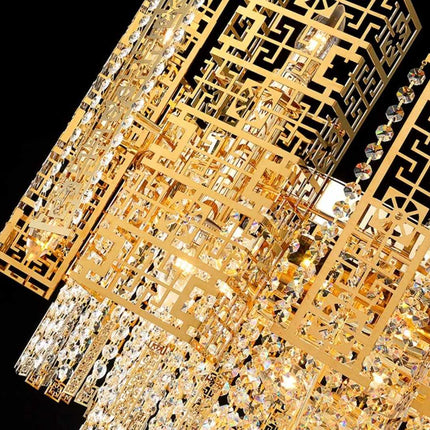 Luxurious Timeless Real Copper Gold Contemporary Versace 5 Layers Chandelier lights with Premium Quality K9 Crystals Perfect for Living Spaces, Dining area, or Entry Way