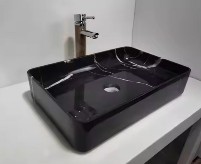 Modern Bathroom Basin with White Veins and Glossy Finish for Contemporary Vanity Countertops