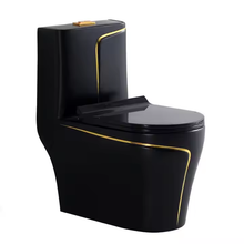 Load image into Gallery viewer, Black and Gold Line Marble Ceramic One Piece Toilet Modern Style Edition
