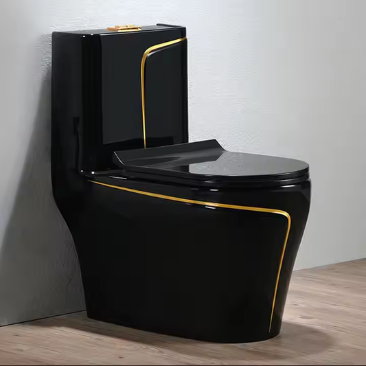 Black and Gold Line Marble Ceramic One Piece Toilet Modern Style Edition