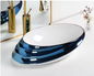 Luxury Oval Porcelain Vessel Sink with Glossy Blue Metallic Finish Tabletop Irregular Shape Basin