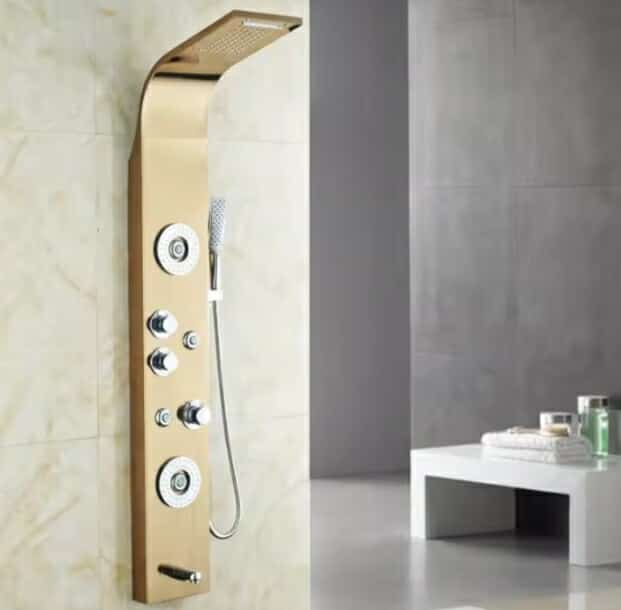 Luxury Gold Shower Panel System with Rainfall, Massage Jets & Hand Shower