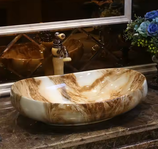 Brown Luxurious Bathroom Marble Basin with Natural Stone