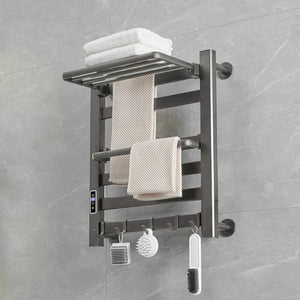 Black Electric Powered Multi Functional Fast Heated Towel Drying Rack and Shelf Wall Mounted for Bathroom Accessories