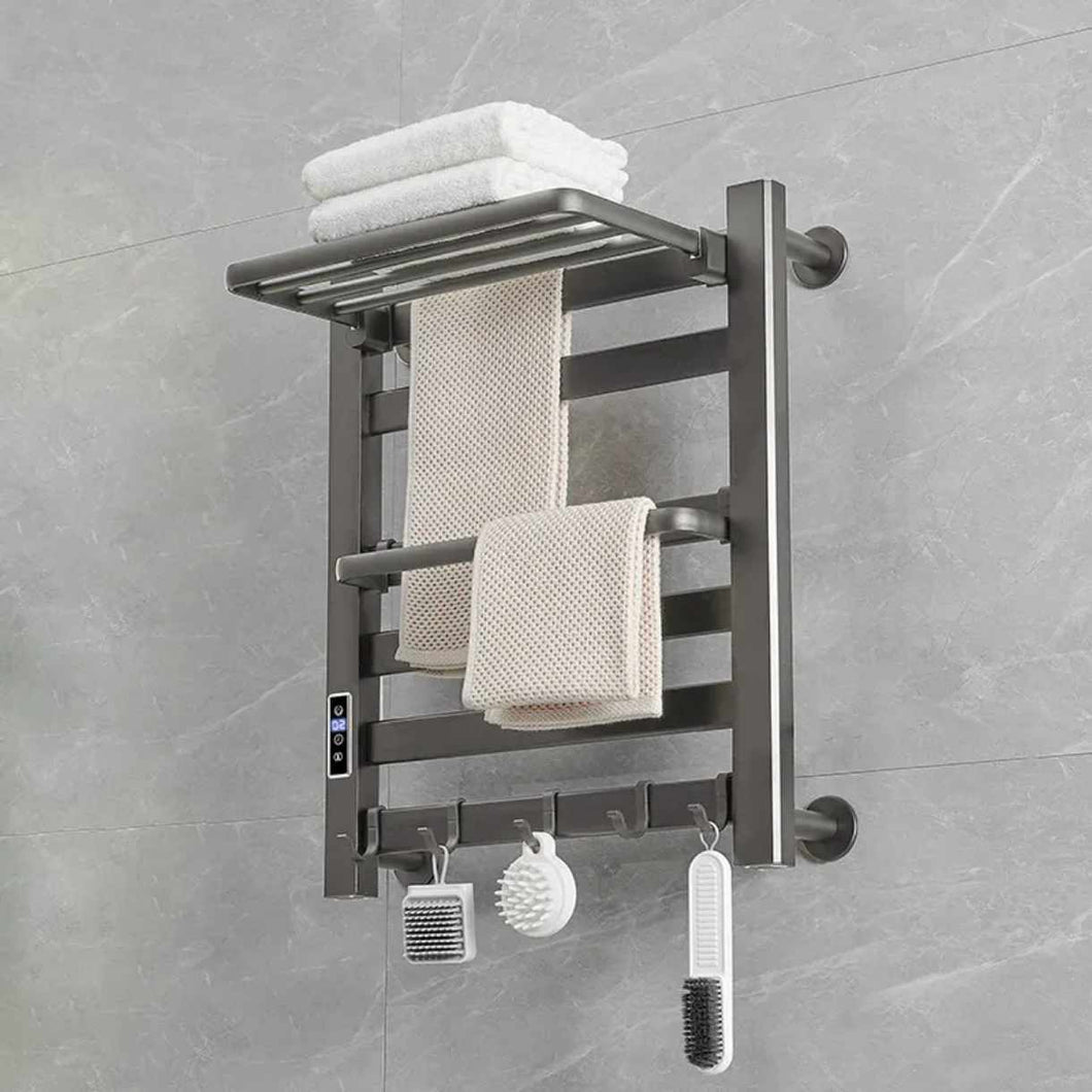 Black Electric Powered Multi Functional Fast Heated Towel Drying Rack and Shelf Wall Mounted for Bathroom Accessories