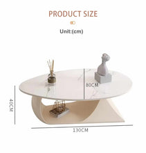 Charger l&#39;image dans la galerie, Cream Round Wood Color Shaped Coffee Table Small Apartment Living Room Oval Rock Panel Coffee Table
