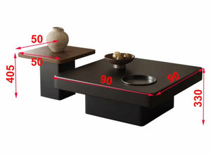 Modern Solid Wood Square Carved Textured Coffee Table Retro Style Living Room Small Household High and Low Combination Tea Table