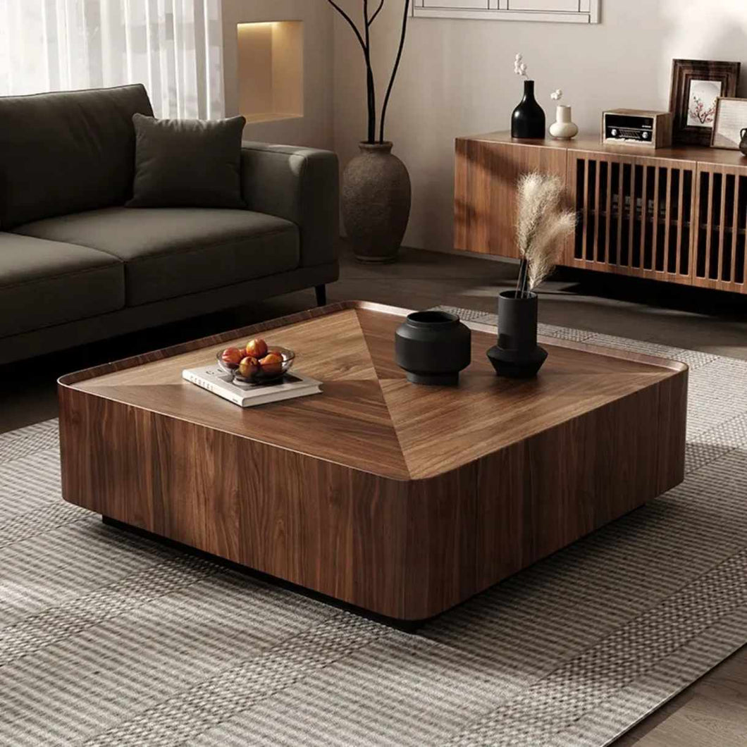 Solid Wood Brown Square Shaped Center Coffee Table for Living Room