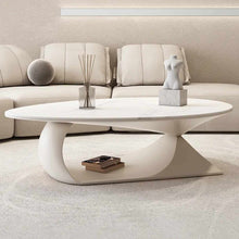 Charger l&#39;image dans la galerie, Cream Round Wood Color Shaped Coffee Table Small Apartment Living Room Oval Rock Panel Coffee Table
