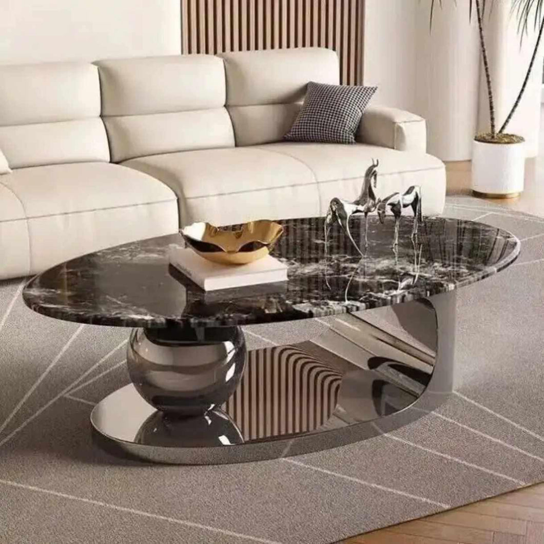 Marble Round Nordic Portable Modern Coffee Tables and Stainless-steel Rock Panel for Living Room