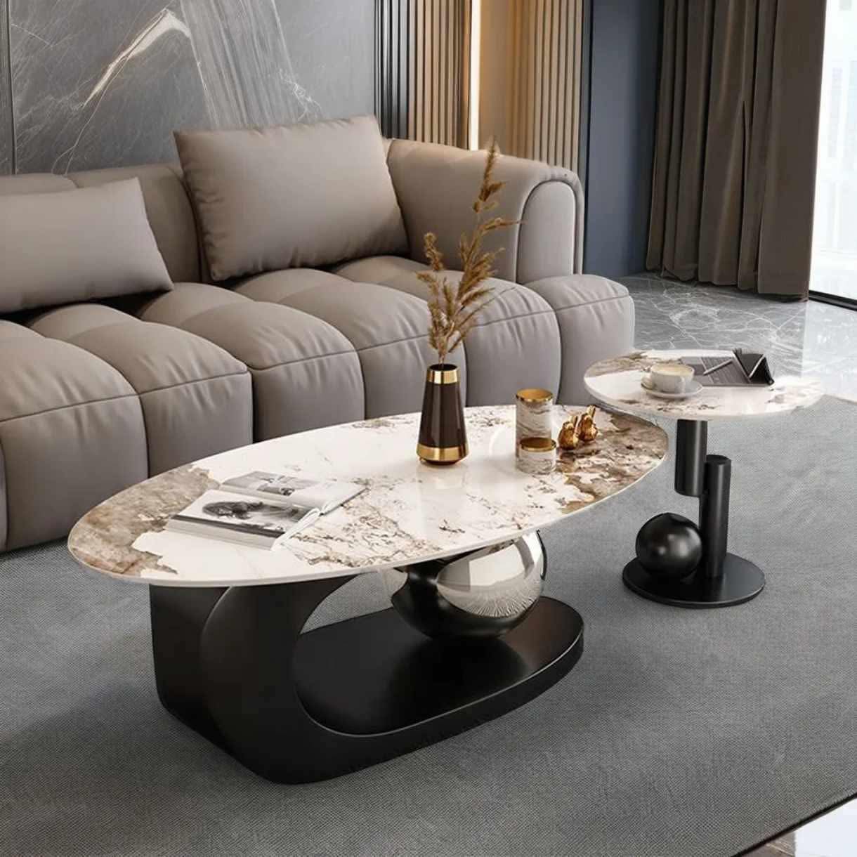 Italienischer Wohnzimmer-Couchtisch, modern, nordisch, aus Marmor mit – La Moderno