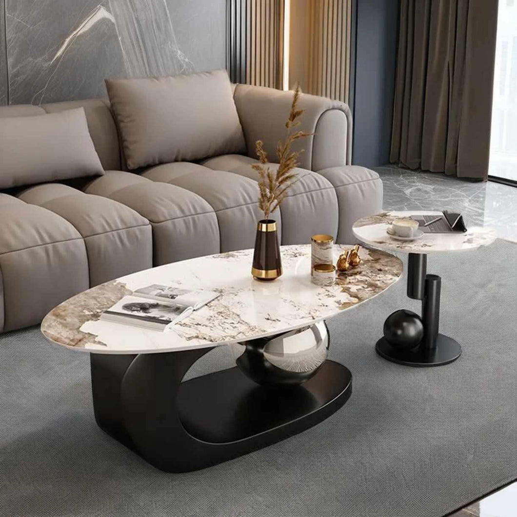 Italian Style Living Room Coffee Table Modern Nordic Marble with Sintered Stone Metal Panel