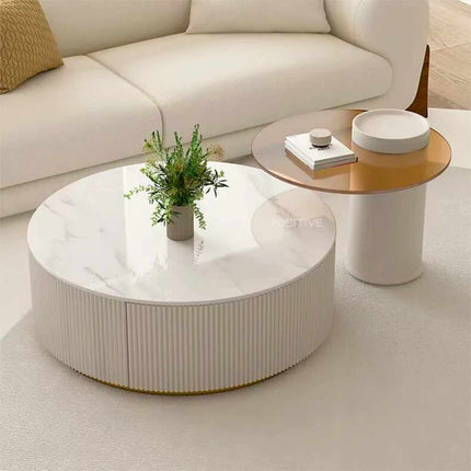 Luxury White Modern Round Marble Center Coffee Table for Living Room