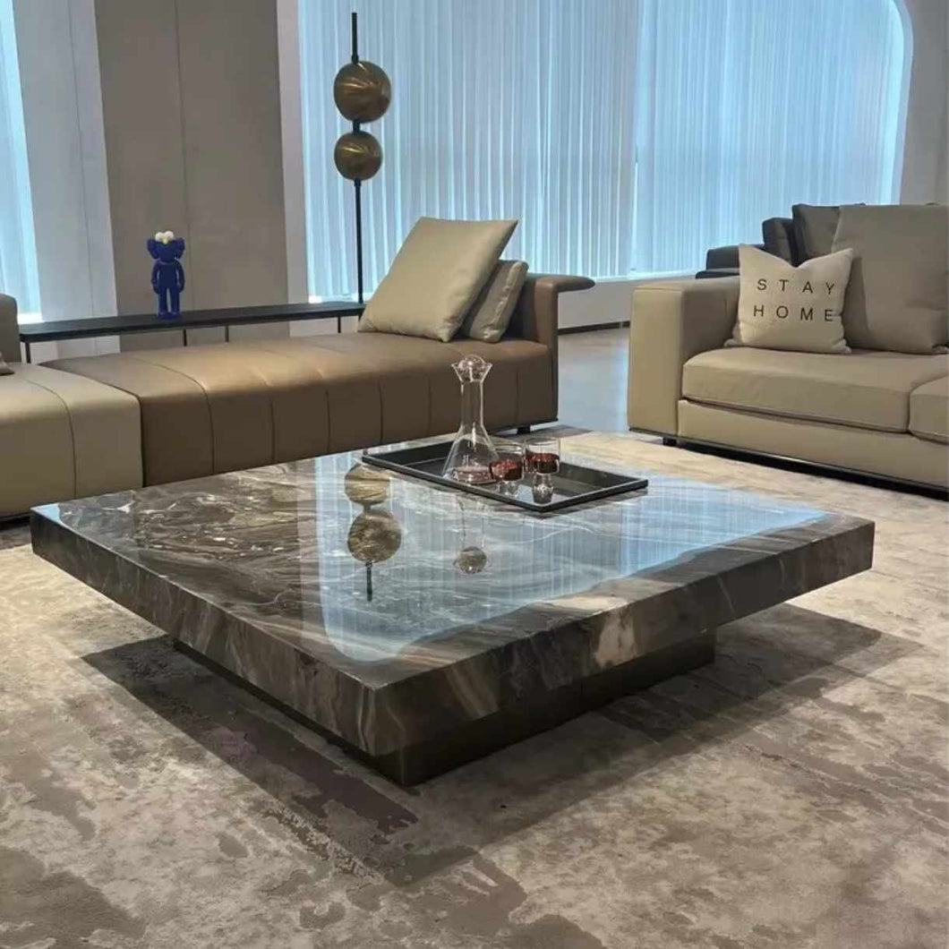High Quality Italian Design Square Shape Luxury Modern Pure Marble Top Metal Base Center Table or Coffee Table