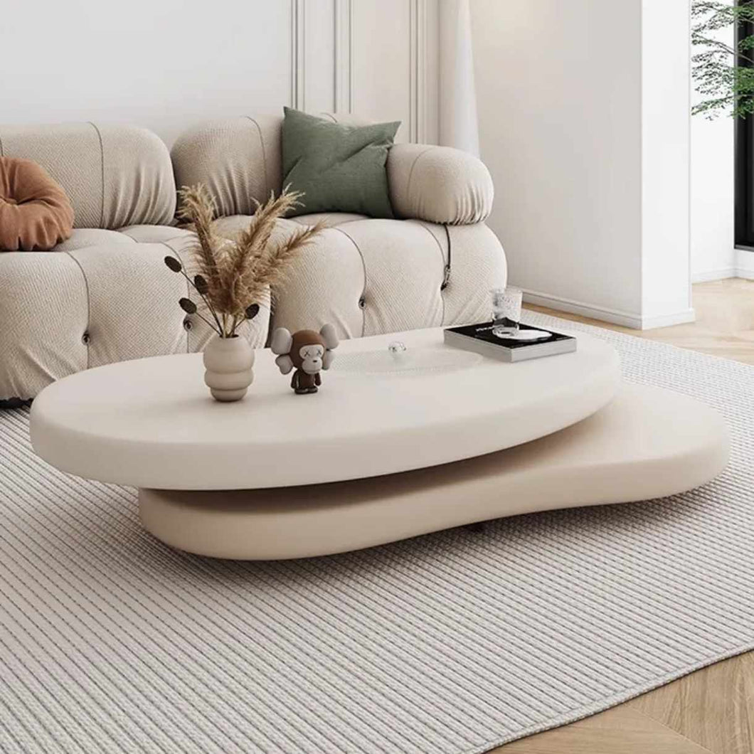 White Top Beige Lower Geometric Shape Minimalist Wooden Center Coffee Table