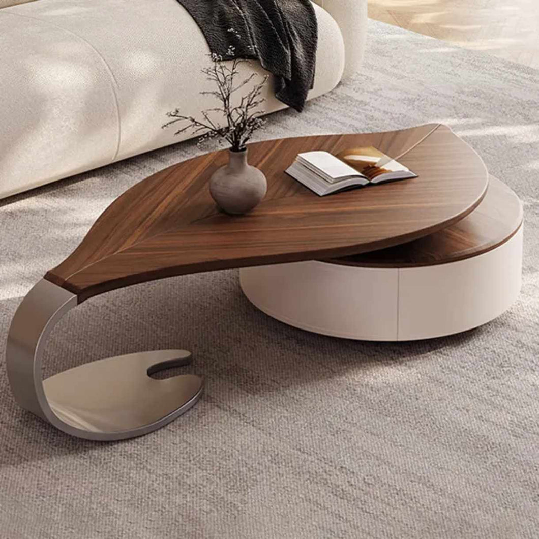 Light Luxury Modern Leaf Shaped Walnut Wooden Coffee Table for Living Room