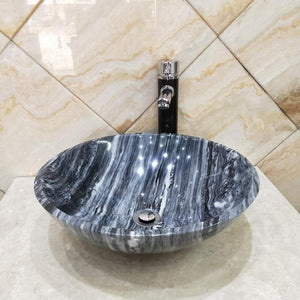 Polished Black Marble Bathroom Sink – Round Natural Stone Vanity Hand Basin