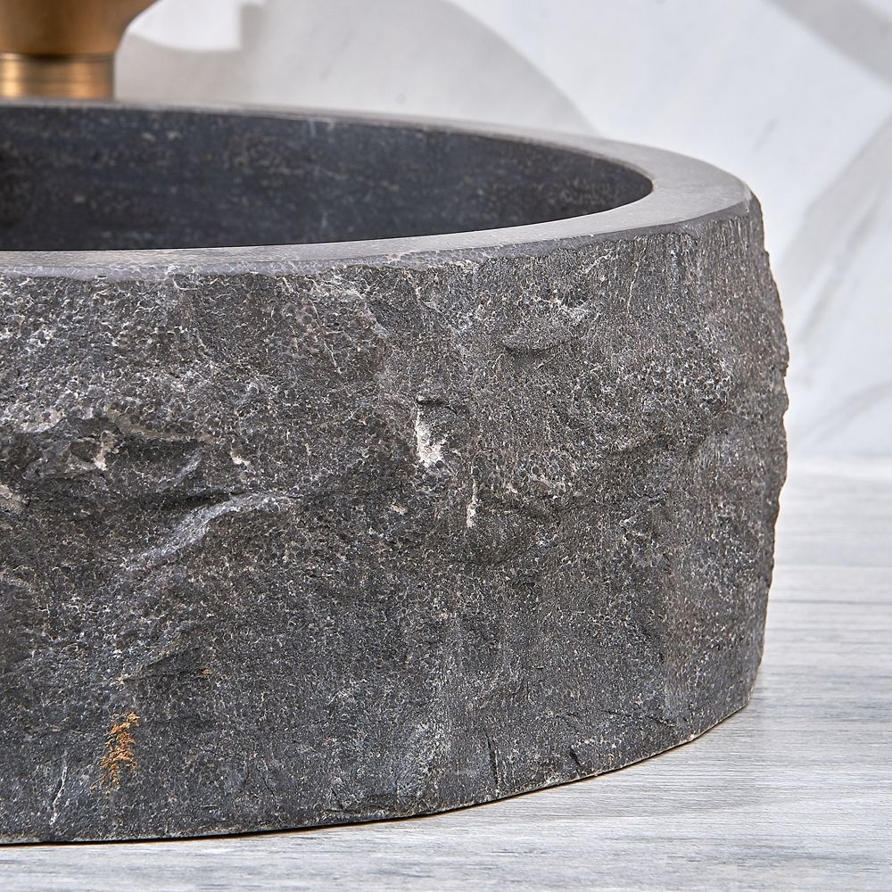 Modern Italian Grey Marble Kitchen Sink – Cylindrical Single Bowl Apron Front Natural Stone Wash Basin