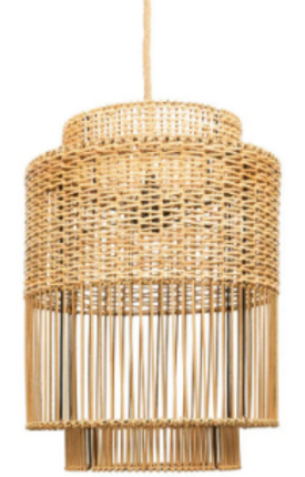 Boho Rattan Pendant Lampshade – Handcrafted Transparent Light Fixture with Scandinavian & French Style