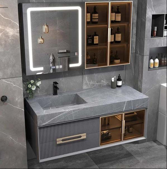 Modern Wall Mounted Bathroom Vanity Set for Bathroom Hotel Villa Apartment Washroom LED Mirror Cabinet