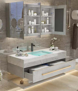Smart Mirror Touch Screen Led Lighted Salon Wall Cabinet Led Makeup Medicine Floating Bathroom Cabinet With Mirror for Hotel