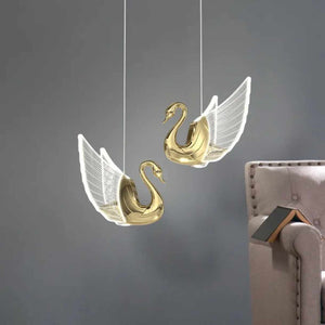 Gold Luxury Modern LED Linear Pendant Light Swan Electroplated Aluminum and Glass for Living Room Bedroom Decor for Hotel Use