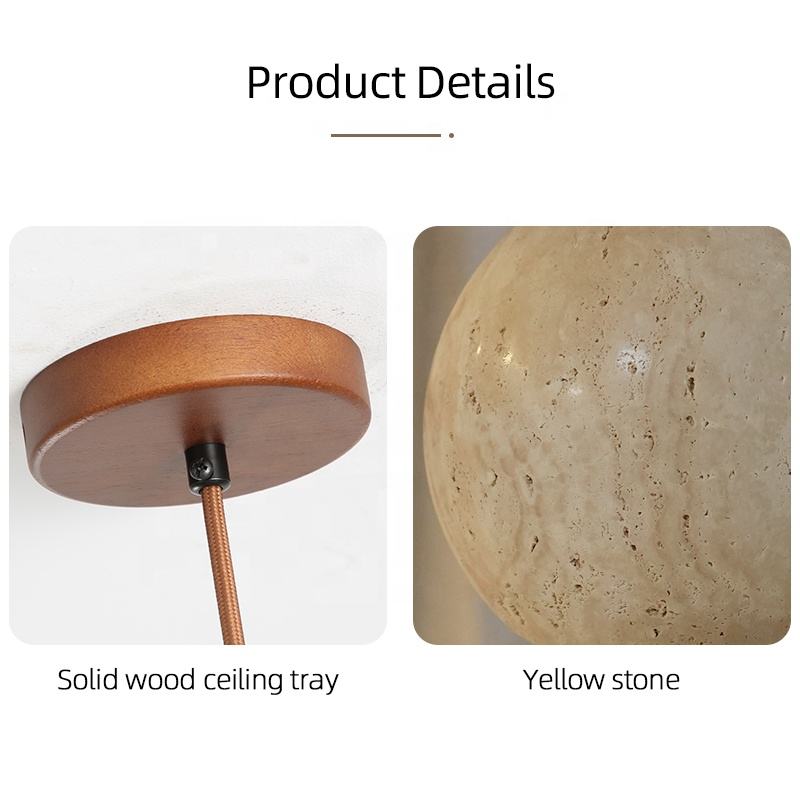 Pendant Light Cavity-Stone Bedroom Chandelier with Wood for Kitchen Island, Bar, and Dining Room – Middle Sized