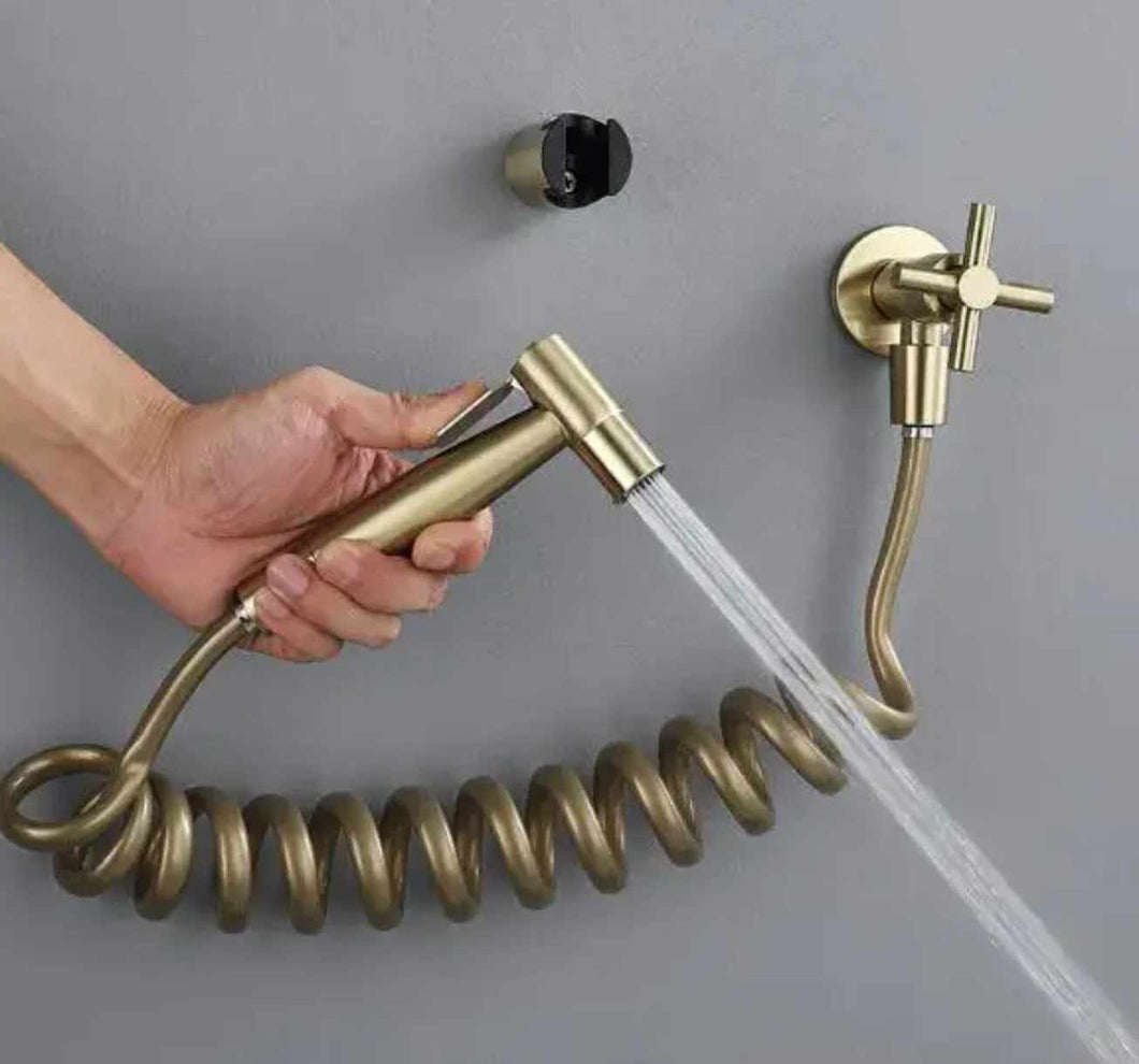 Bidet Spray Gun Set Chrome/Brushed Gold Plated Brass Body Bathroom Toilet Washing Faucet