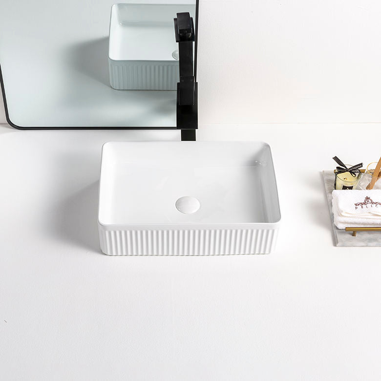 Rectangular Hand Wash Basin Table Top Mounted Bathroom Vanity Sink Modern Art Wash Basin Countertop Wash Sink for Home Hotel Apartment Villa