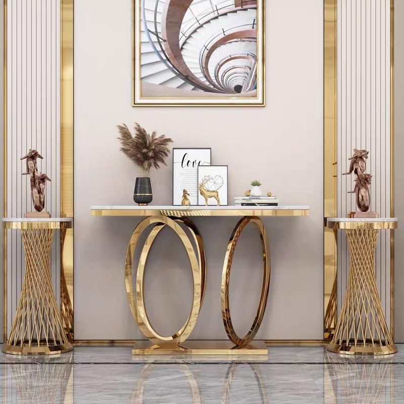 Elegant Metal Hallway Gold Living Room Furniture Marble Console Table with Stainless Steel Modern for Command Center Minimalist