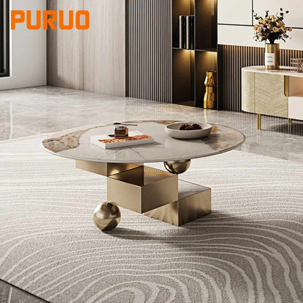 Living Room Furniture Home Tea Table Luxury Gold Stainless Steel Sintered Stone Coffee Table