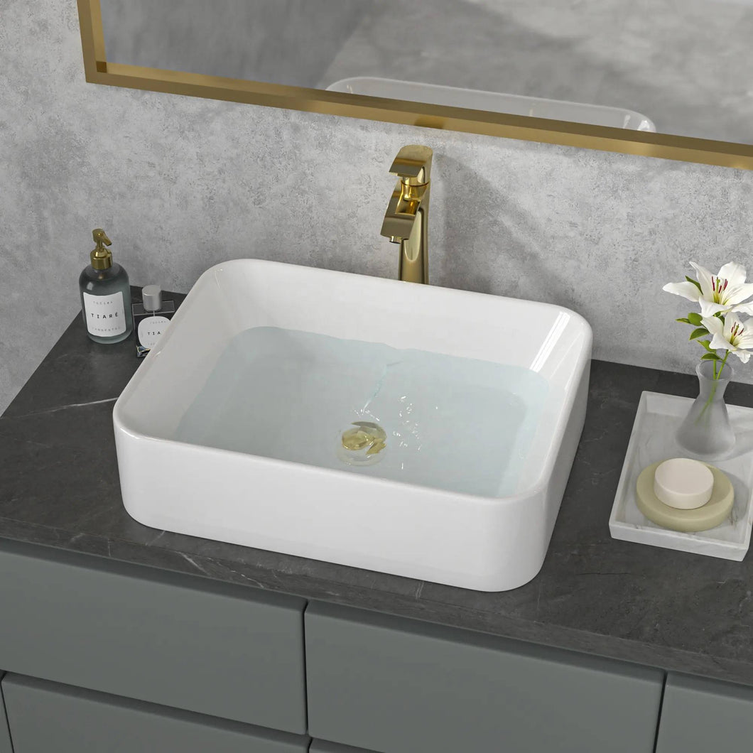 Modern Porcelain Rectangular Mount Washbasin Countertop White Bathroom Vanity Sink Luxury Vessel Wash Basin for Home Hotel Apartment Villa