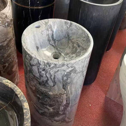 Luxury Marble Pedestal Basin – Floor-Standing Stone Wash Sink for Modern Bathrooms
